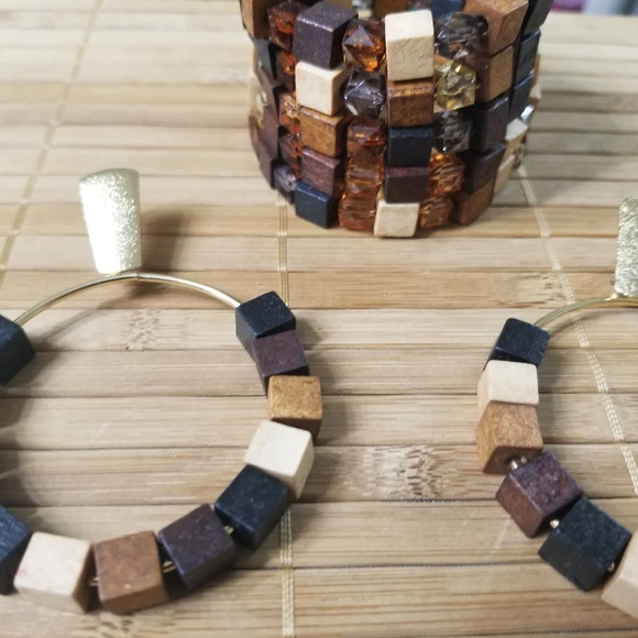 Brown Boho Wood Bracelet and Earring Set - Picture 6 of 8